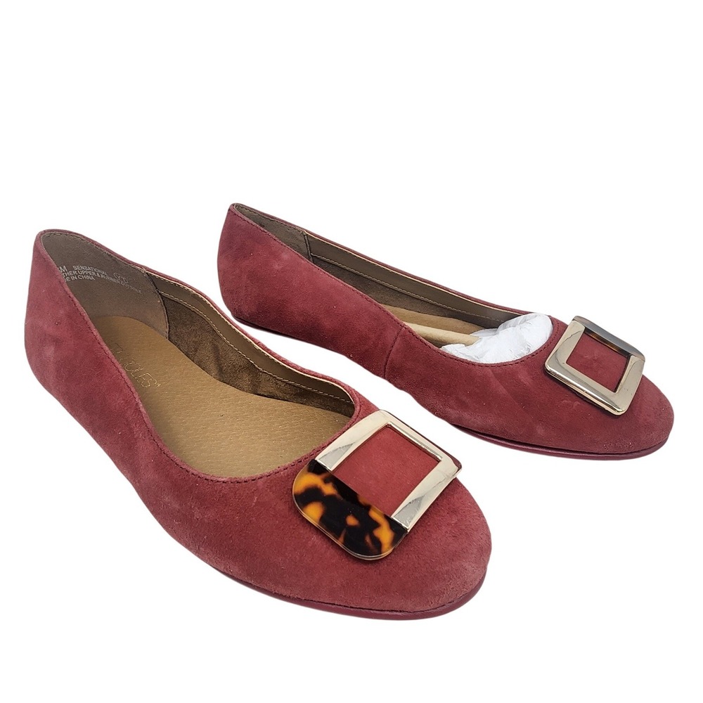 Aerosoles Sensational Red Suede Buckle‎ Flats Womens Stitch N Turn Size 5.5M NEW